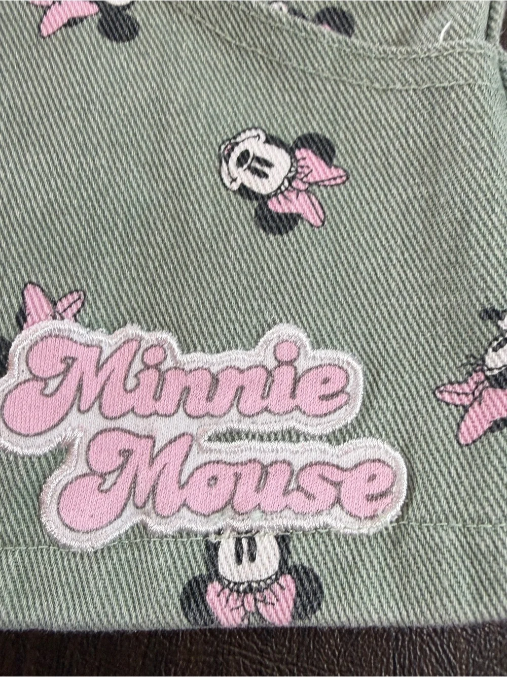 Disney Junior Minnie Mouse Pink-Accent Green Overall Dress for Kids Sz 3T